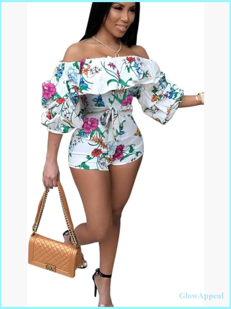 Floral Print Two Piece Shorts Set, V-Neck Crop Top, Vacation Outfit